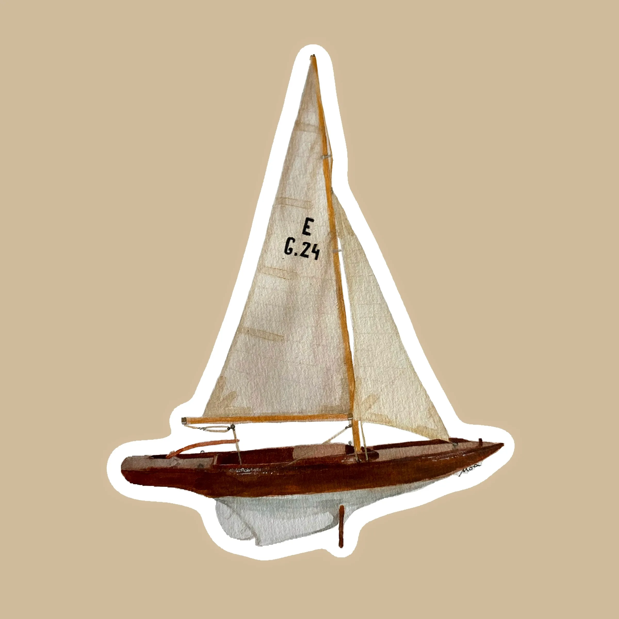 Voilier ancien en bois à l'aquarelle