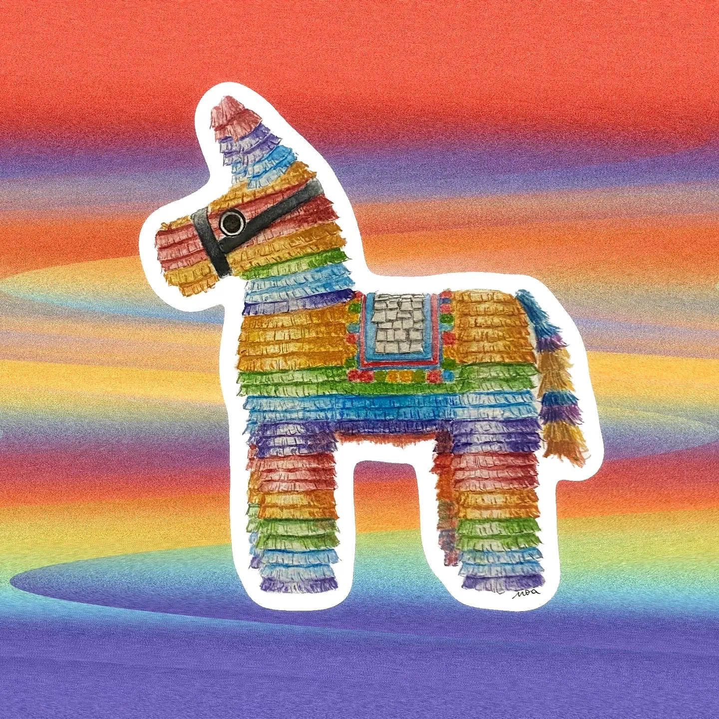 Piñata en forme de cheval arc-en-ciel, à l'aquarelle