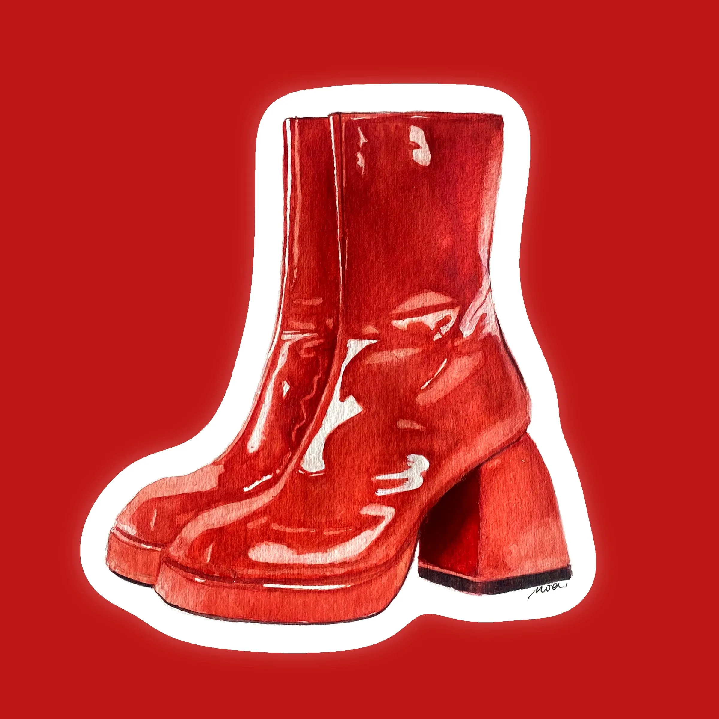 Bottines rouges vernies à talon, à l'aquarelle