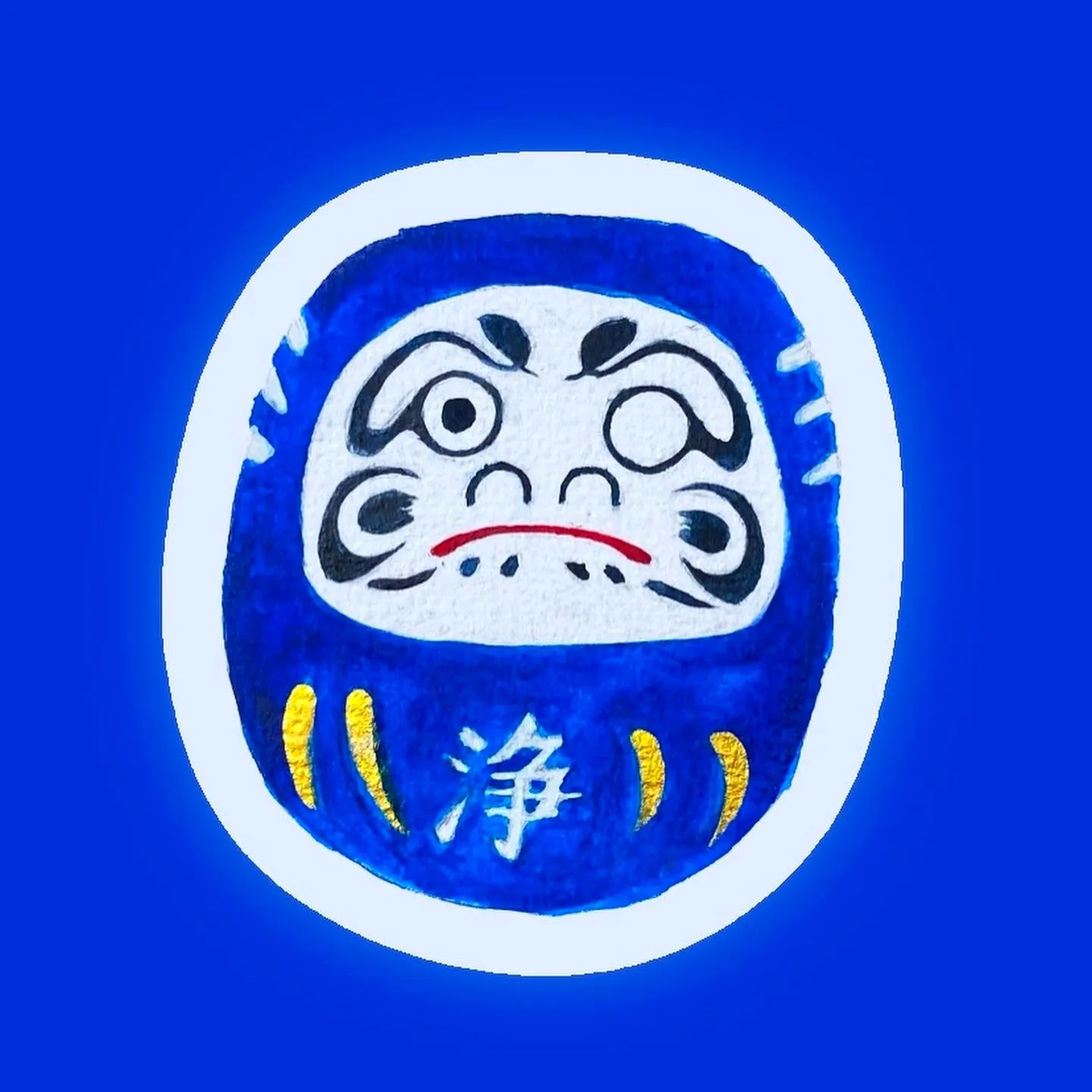Daruma bleu porte-bonheur à l'aquarelle