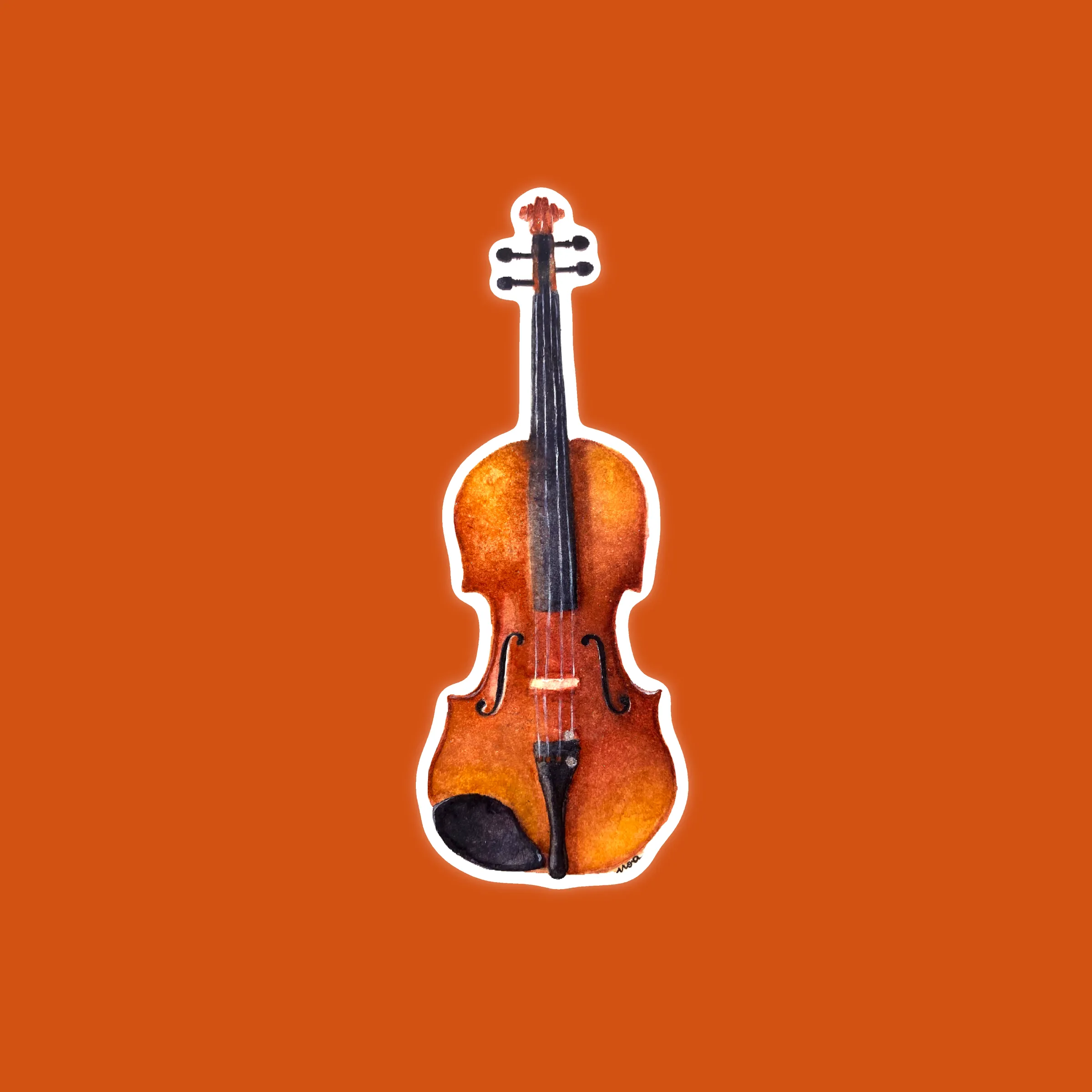 Violon en bois vernis vu de face, à l'aquarelle