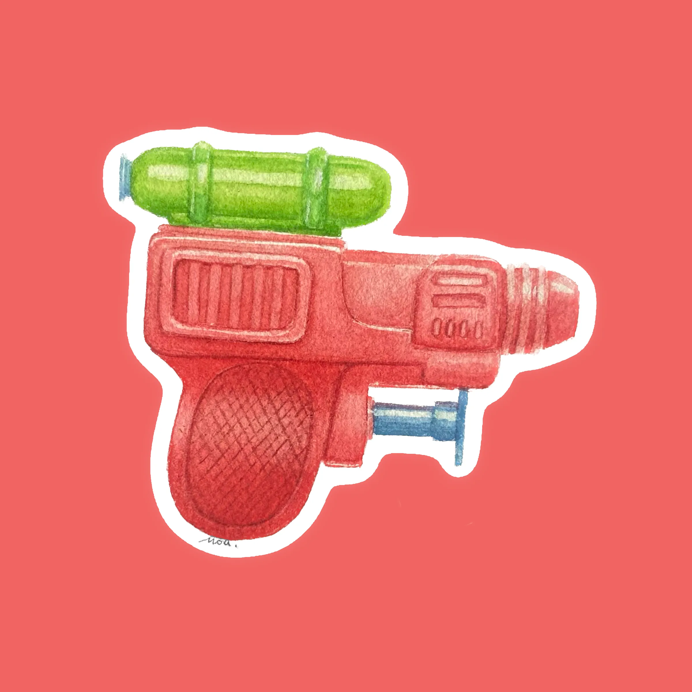 Pistolet à eau rouge à l'aquarelle