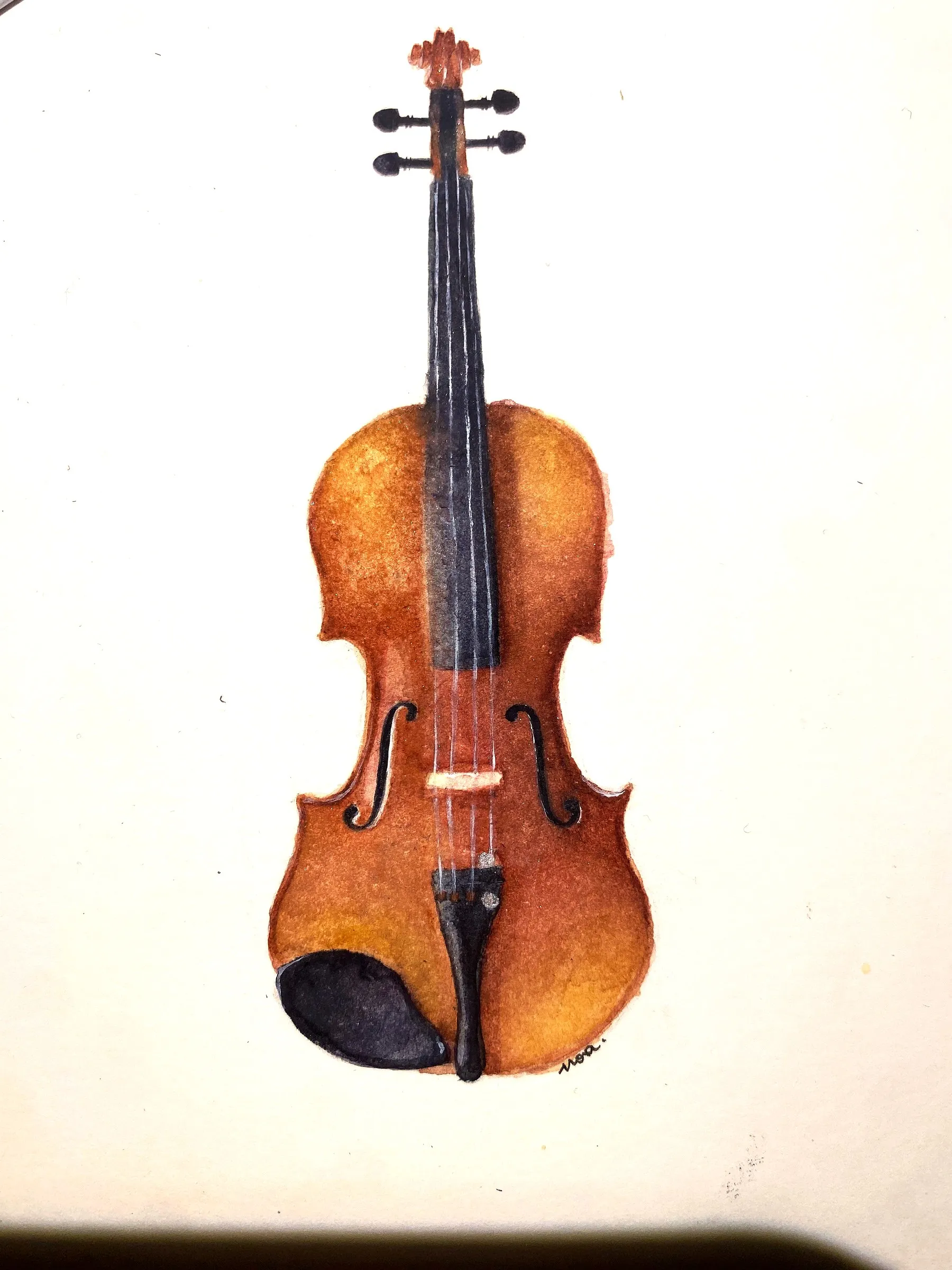 L'étude réaliste du violon à l'aquarelle, sur le papier
