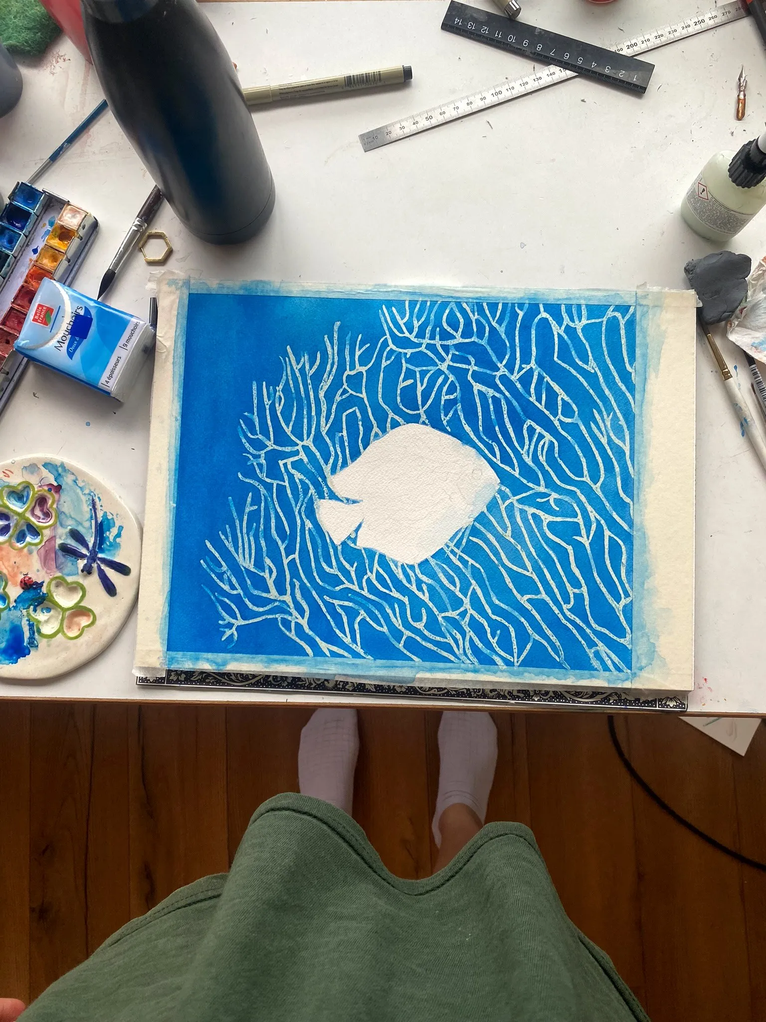 Fond bleu réservé autour du poisson