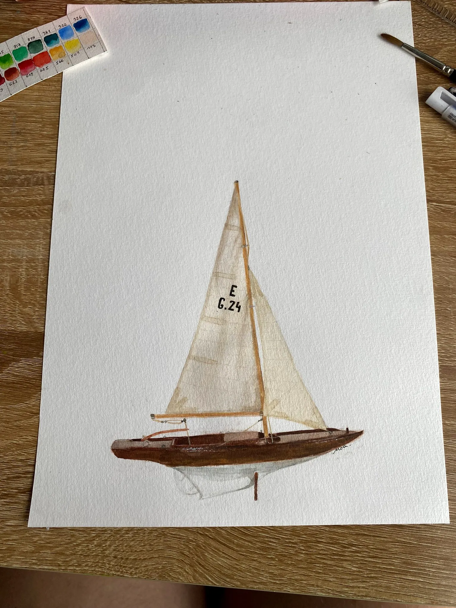 Le voilier et la palette d'aquarelle