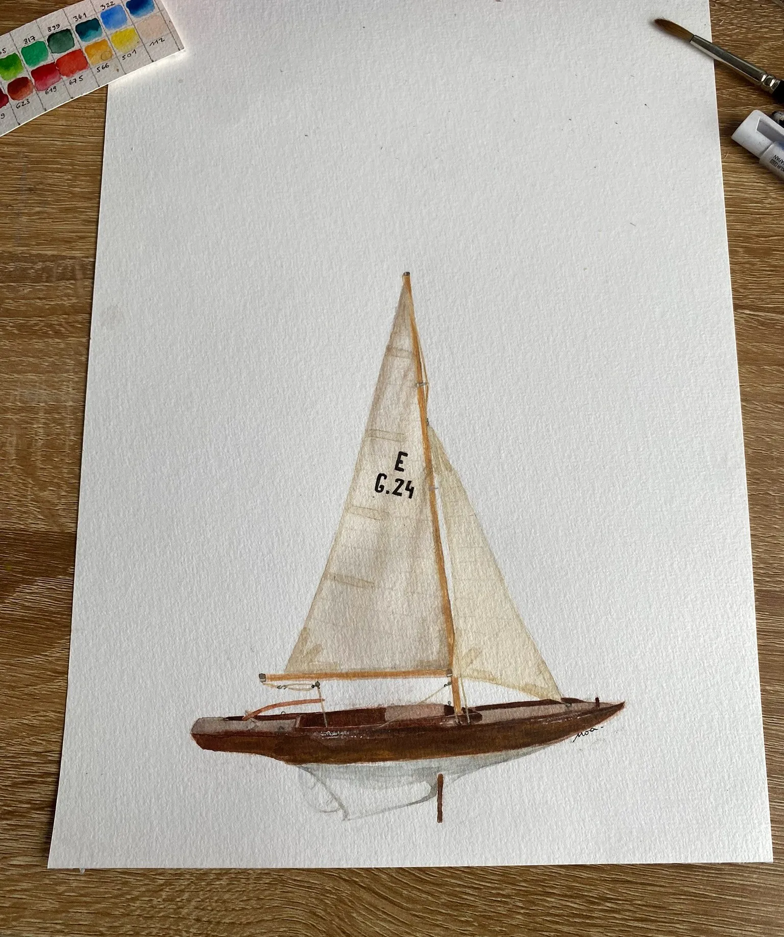 Le voilier et la palette d'aquarelle
