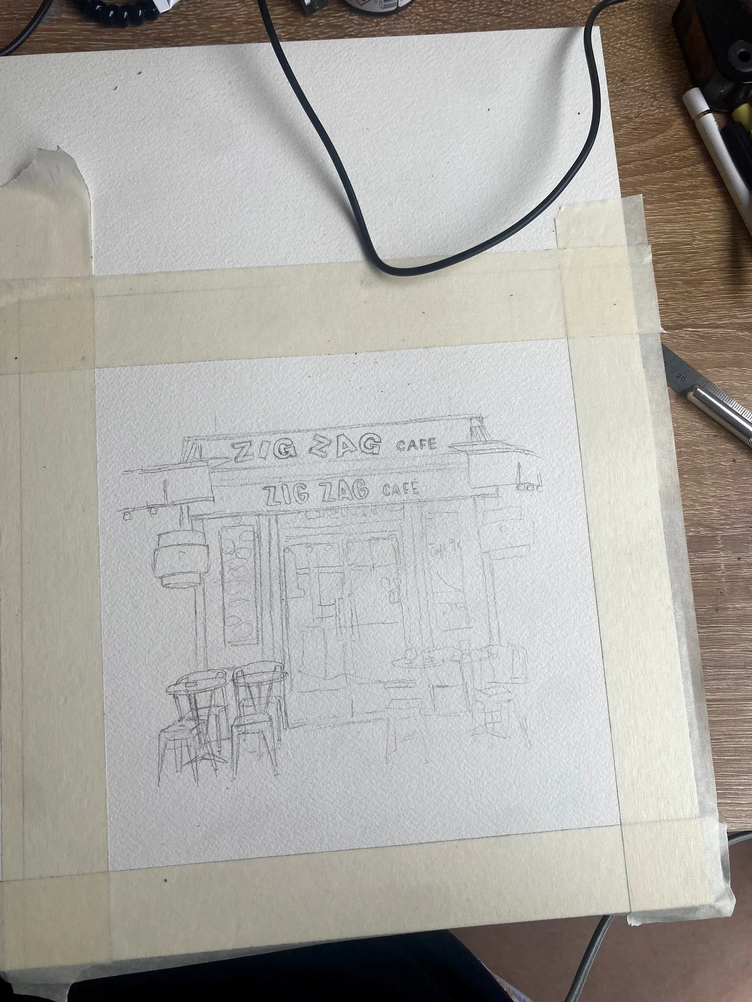 Croquis au crayon de la devanture