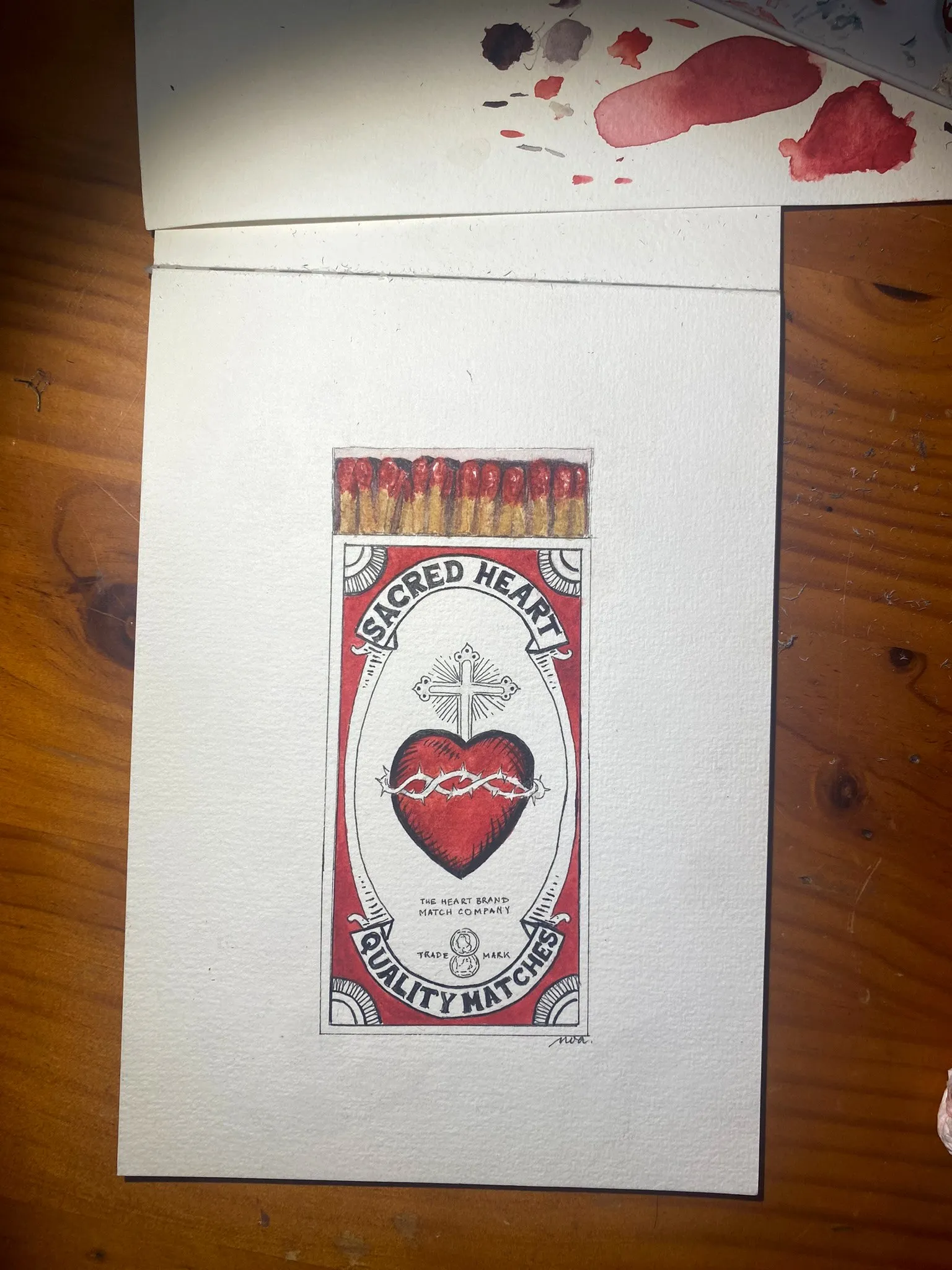 L'illustration de la boîte d'allumettes, sur le papier
