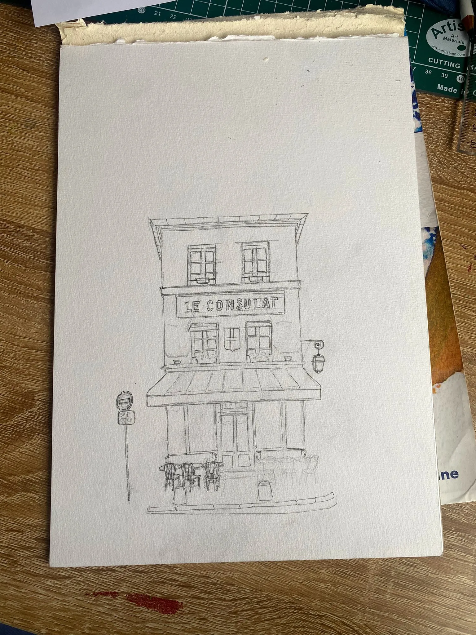 Croquis au crayon de la façade